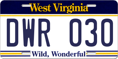 WV license plate DWR030