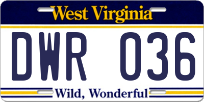 WV license plate DWR036