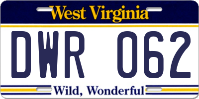 WV license plate DWR062
