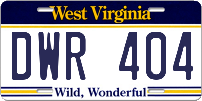 WV license plate DWR404