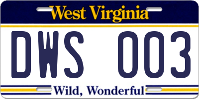 WV license plate DWS003