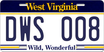 WV license plate DWS008