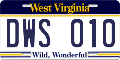 WV license plate DWS010