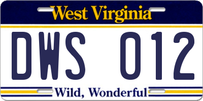 WV license plate DWS012