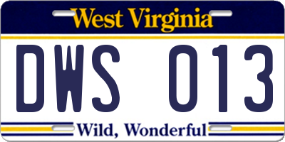 WV license plate DWS013