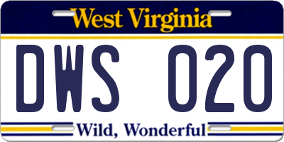 WV license plate DWS020