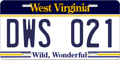 WV license plate DWS021