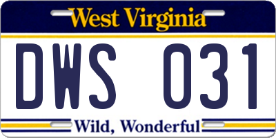 WV license plate DWS031