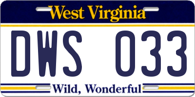 WV license plate DWS033
