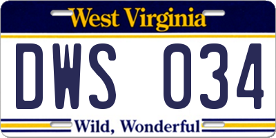WV license plate DWS034