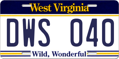 WV license plate DWS040
