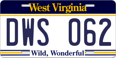 WV license plate DWS062