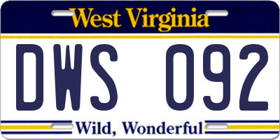 WV license plate DWS092