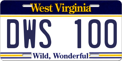 WV license plate DWS100