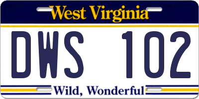 WV license plate DWS102