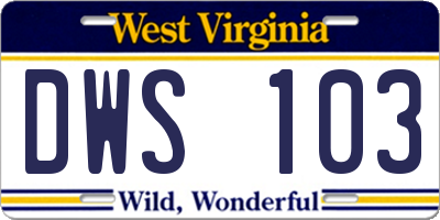 WV license plate DWS103