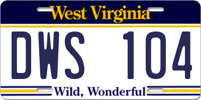 WV license plate DWS104