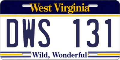 WV license plate DWS131