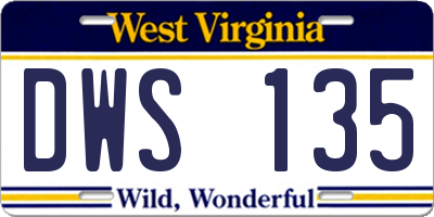 WV license plate DWS135