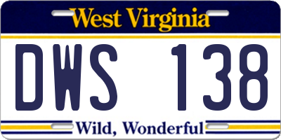 WV license plate DWS138