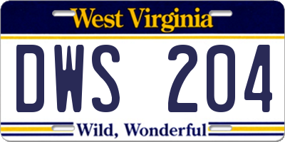WV license plate DWS204