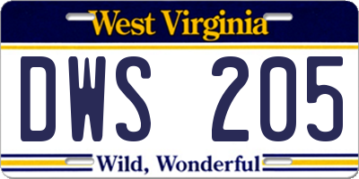 WV license plate DWS205