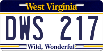 WV license plate DWS217