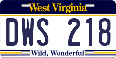 WV license plate DWS218