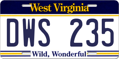 WV license plate DWS235