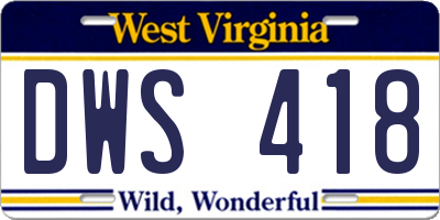 WV license plate DWS418