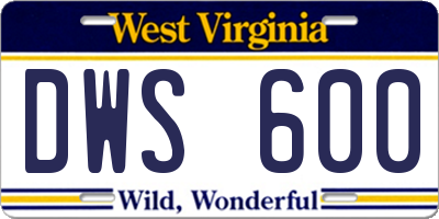 WV license plate DWS600
