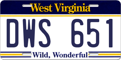 WV license plate DWS651