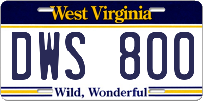 WV license plate DWS800