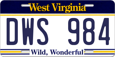 WV license plate DWS984
