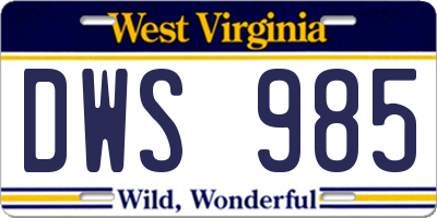 WV license plate DWS985