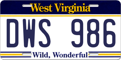 WV license plate DWS986