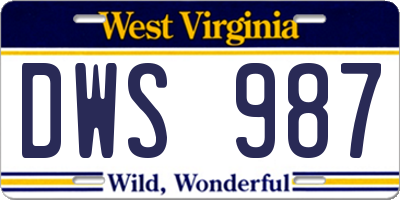 WV license plate DWS987