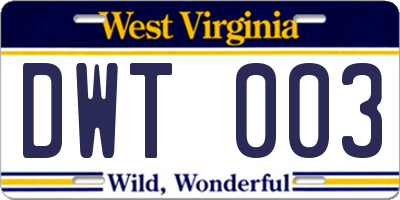 WV license plate DWT003