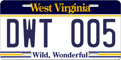 WV license plate DWT005