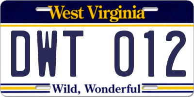 WV license plate DWT012