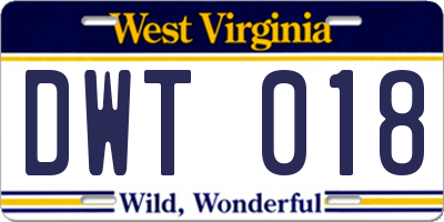 WV license plate DWT018