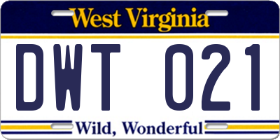 WV license plate DWT021