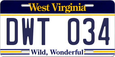 WV license plate DWT034
