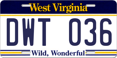 WV license plate DWT036