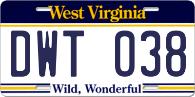 WV license plate DWT038
