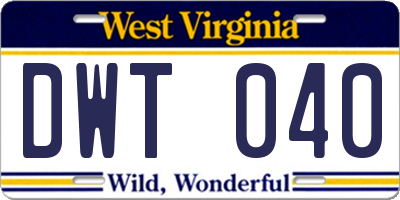 WV license plate DWT040