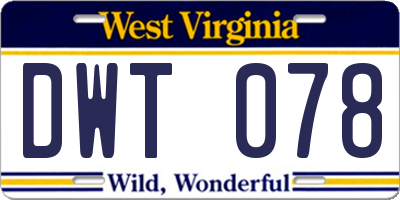 WV license plate DWT078