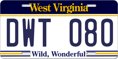 WV license plate DWT080