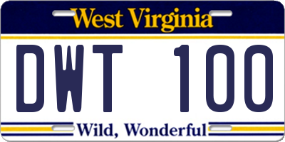 WV license plate DWT100