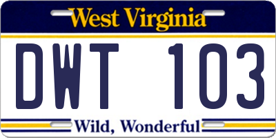 WV license plate DWT103